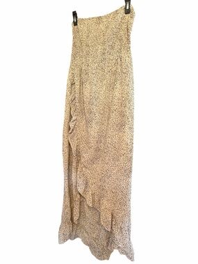 Woman’s leopard print smocked strapless dress with open back and ruffle size XL